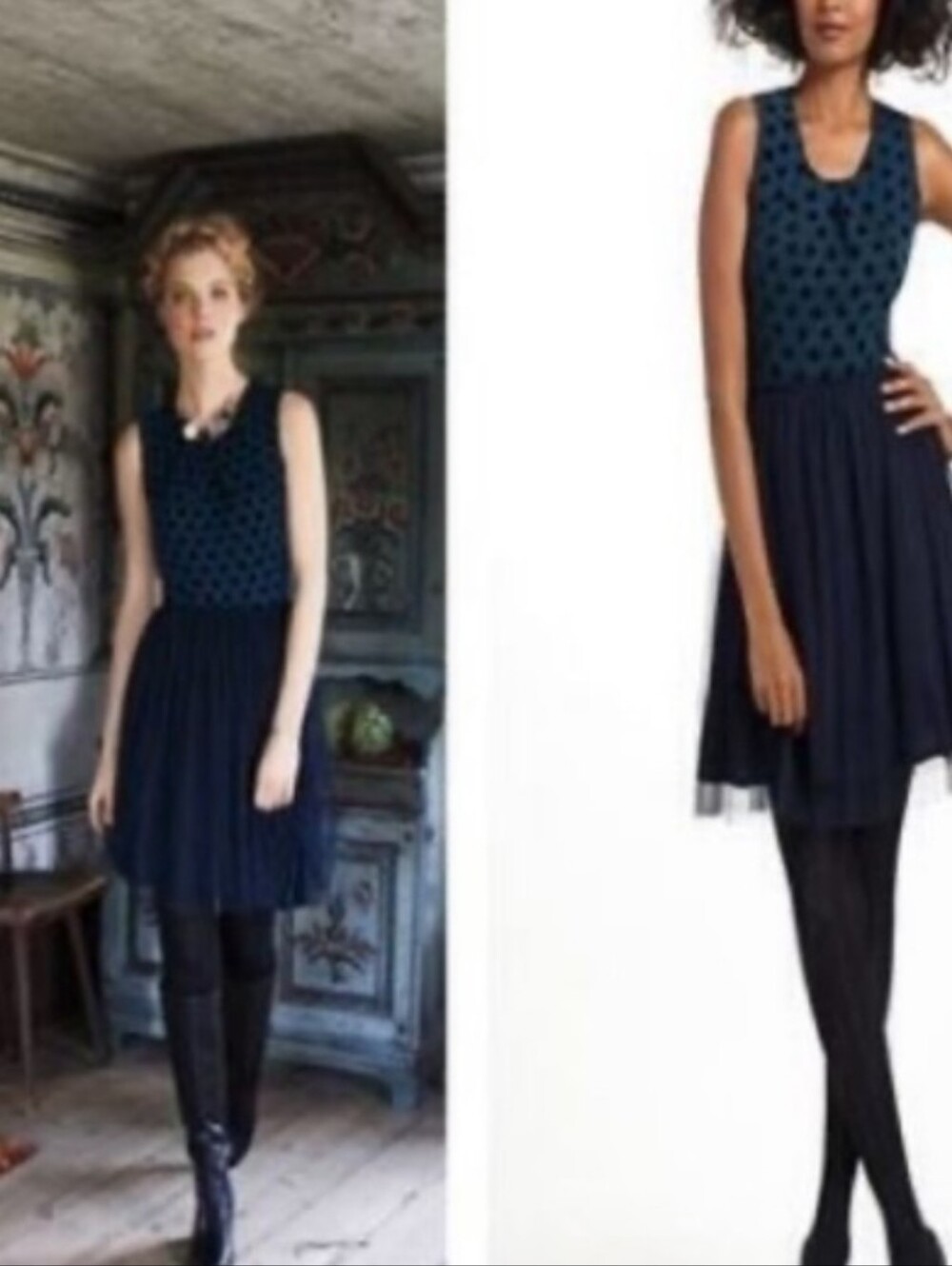 Sleeveless Navy Polka Dot Tulle Dress - Anthropology Weston Wear